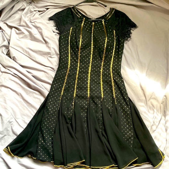 Gorgeous formal starry dress with gold accent in vintage style with lace sleeves - Picture 1 of 6